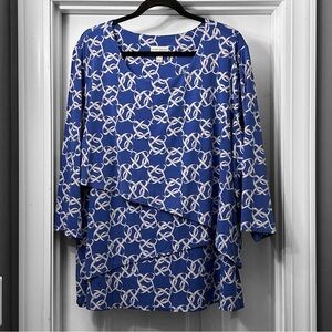 Susan Graver Royal Blue Liquid Knit A-Line Chain Print Top